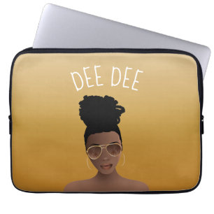 Housse Pour Ordinateur Portable Femme noire, Nuances d'or & High Bun, Or Jaune