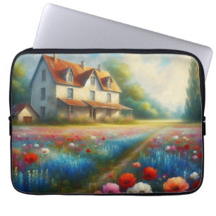 Housse Pour Ordinateur Portable Ferme dans un champ de fleurs