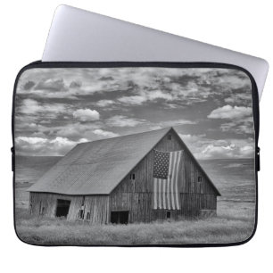 Housse Pour Ordinateur Portable Fermes BW American Flag Barn Scene