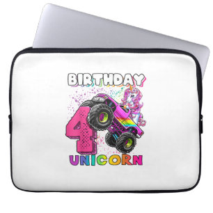 Housse Pour Ordinateur Portable Fête d'anniversaire licorne camion monstre 4 ans