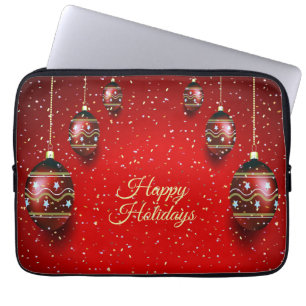 Housse Pour Ordinateur Portable Fête de Noël Golden Rouge Vacances d'hiver Élégant