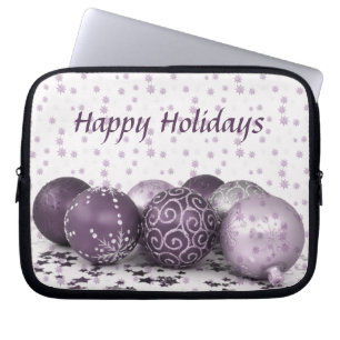 Housse Pour Ordinateur Portable Fête de Noël Rose violet ornements Flocon de neige