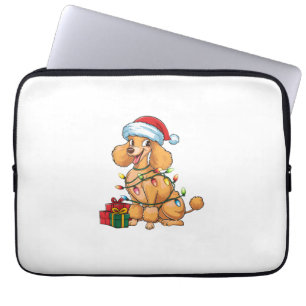 Housse Pour Ordinateur Portable Feu de Noël Éclairage Santa Chapeau Poodle Chien N