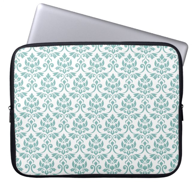 Housse Pour Ordinateur Portable Feuille Damask Motif Turquoise (Devant)