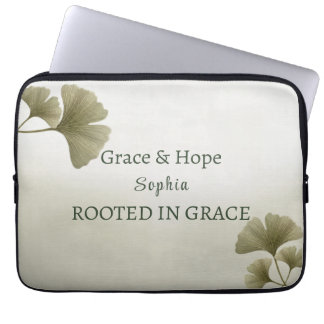 Housse Pour Ordinateur Portable Feuille de Ginkgo Verte Personnalisée avec Nom Per
