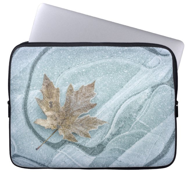 Housse Pour Ordinateur Portable Feuille d'érable congelée sur glace (Devant)