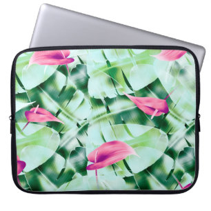 Housse Pour Ordinateur Portable Feuille tropical sans couture arrière - plan, rétr