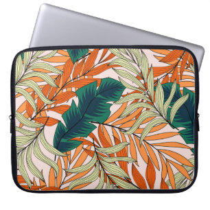 Housse Pour Ordinateur Portable Feuille vert tropical beige, motif sans soudure.
