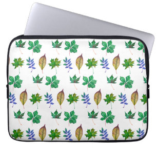 Housse Pour Ordinateur Portable Feuilles d'aquarelle vert et bleu