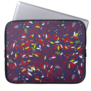 Housse Pour Ordinateur Portable Feuilles d'automne botaniques Or Rouge