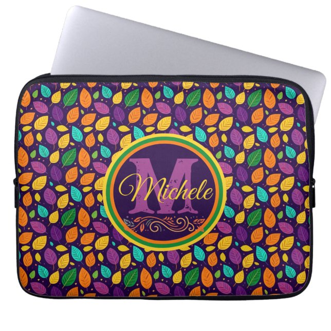 Housse Pour Ordinateur Portable Feuilles d'automne monogrammes dynamiques (Devant)