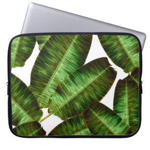 Housse Pour Ordinateur Portable Feuilles de banane tropicale, flore sans soudure d