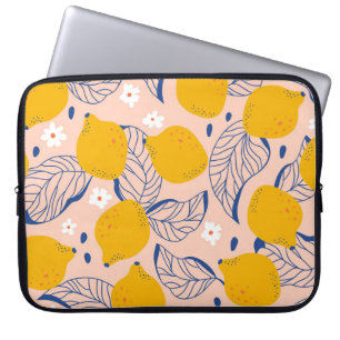 Housse Pour Ordinateur Portable Feuilles de citron : Vintage rose sans joint.