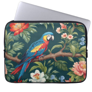 Housse Pour Ordinateur Portable Feuilles de la jungle tropicale des perroquets col