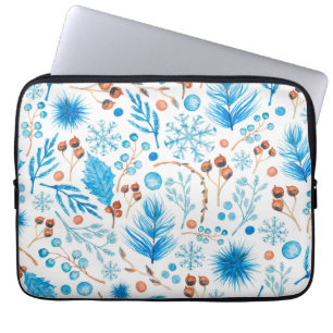 Housse Pour Ordinateur Portable Feuilles et baies aquarelles hivernales modernes
