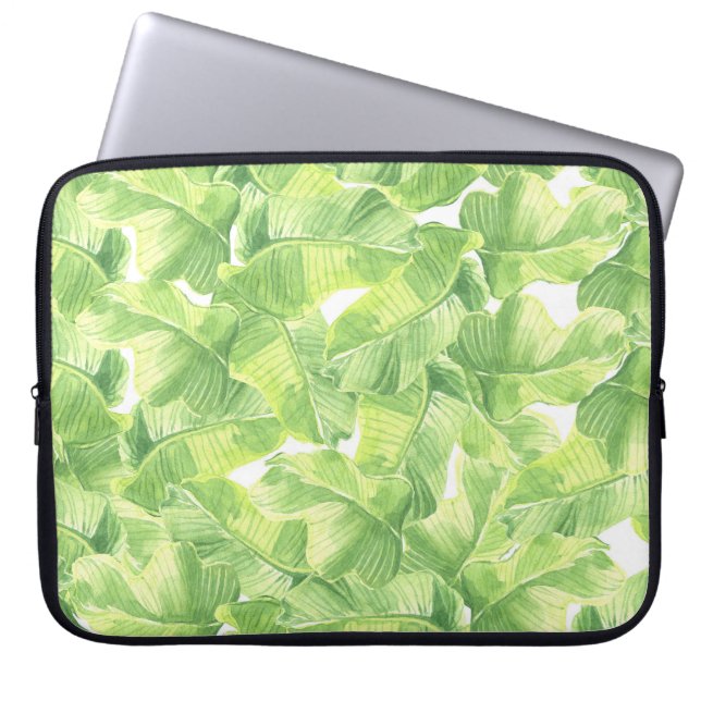 Housse Pour Ordinateur Portable Feuilles exotiques : Aquarelle transparente (Devant)