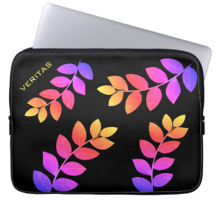 Housse Pour Ordinateur Portable Feuilles Laurel multicolores sur noir