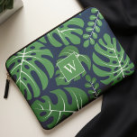 Housse Pour Ordinateur Portable Feuilles Monstera Monogramme bleu et vert<br><div class="desc">feuille monstera tendance et chic design motif monogrammed.</div>