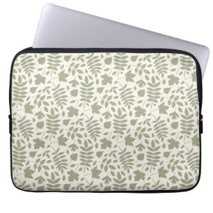 Housse Pour Ordinateur Portable Feuilles tombés Rpt Motif Vert sur la crème