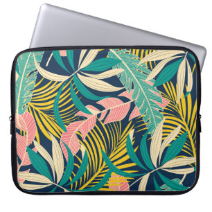 Housse Pour Ordinateur Portable Feuilles tropicaux colorés : motif d'été.