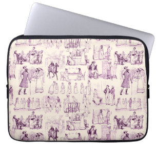 Housse Pour Ordinateur Portable Fierté et préjugés Toile de Jouy Plum et Apricot