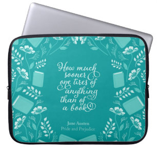 Housse Pour Ordinateur Portable Fierté livresque florale turquoise et préjudice