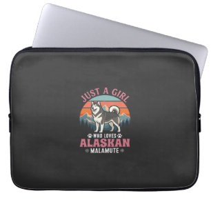 Housse Pour Ordinateur Portable Fille Alaskan Malamute Chien Rétro Coucher de sole