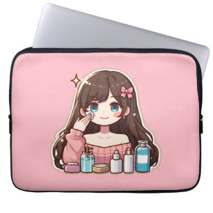 Housse Pour Ordinateur Portable Fille appliquant des soins skincare art mignon des
