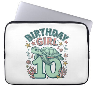 Housse Pour Ordinateur Portable Fille d'anniversaire 10 Tortue de mer Gravure vint