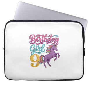 Housse Pour Ordinateur Portable Fille d'anniversaire 9 Licorne Dessin de gravure v