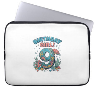 Housse Pour Ordinateur Portable Fille d'anniversaire 9 Tortue de mer Vector Design