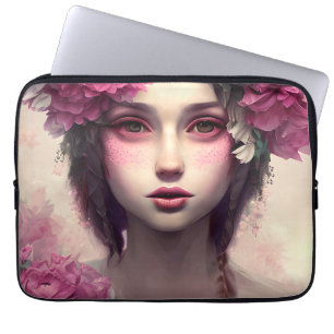 Housse Pour Ordinateur Portable Fille éthérée avec des taches roses
