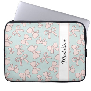 Housse Pour Ordinateur Portable Fille Personnalisée Mignon Arc Nom Bleu Rose