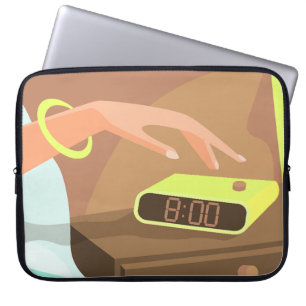 Housse Pour Ordinateur Portable Filles main poussant sur le bouton snooze du révei