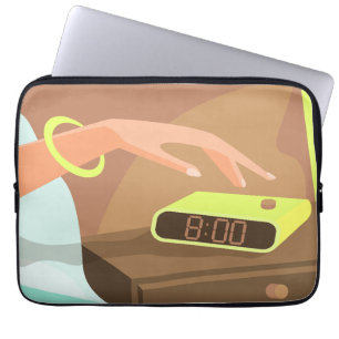 Housse Pour Ordinateur Portable Filles main poussant sur le bouton snooze du révei