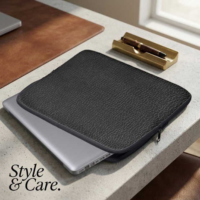 Housse Pour Ordinateur Portable Finition texture cuir noir (Black Leather Finish Texture Laptop Sleeve)