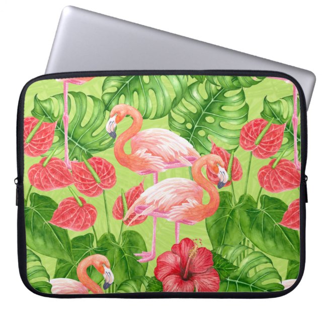 Housse Pour Ordinateur Portable Flamant rose et plantes tropicaux (Devant)