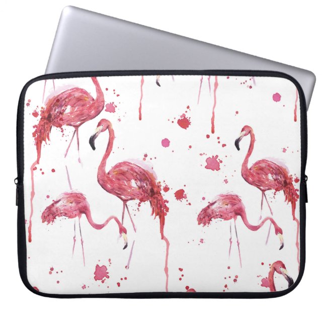 Housse Pour Ordinateur Portable Flamant rose motif aquarelle, design dynamique. (Devant)