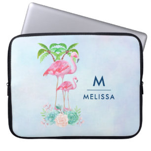 Housse Pour Ordinateur Portable Flamant rose rose Momma & bébé avec palmiers