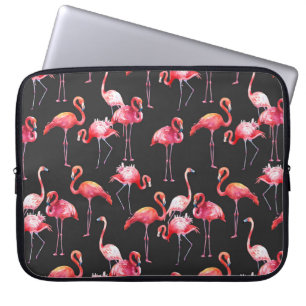 Housse Pour Ordinateur Portable Flamant rose rose : Motif d'aquarelle tropicale.