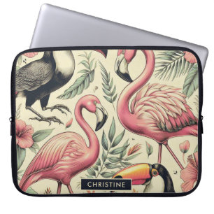 Housse Pour Ordinateur Portable Flamant rose vintage et Toucan sans couture
