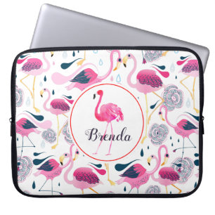 Housse Pour Ordinateur Portable Flamants roses roses mignons Motif Monogramme