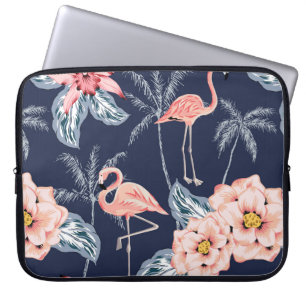 Housse Pour Ordinateur Portable Flamingo rose, palmiers, rose, fleur d'orchidées,
