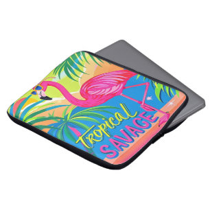 Housse Pour Ordinateur Portable Flamingo rose Position tropicale sur une jambe