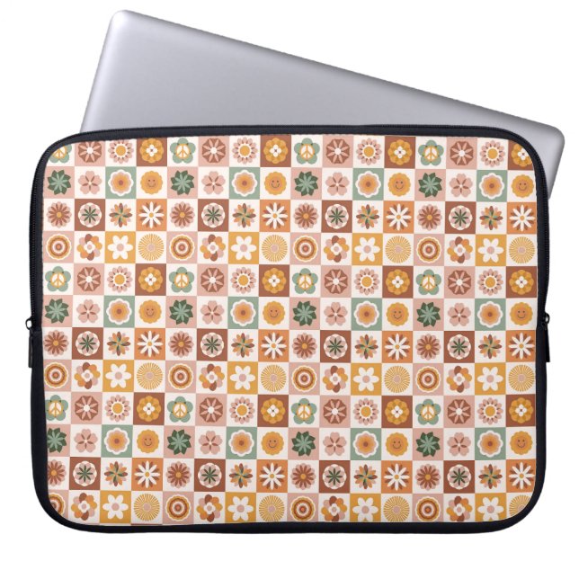 Housse Pour Ordinateur Portable Fleur à carreaux rétro groovy (Devant)