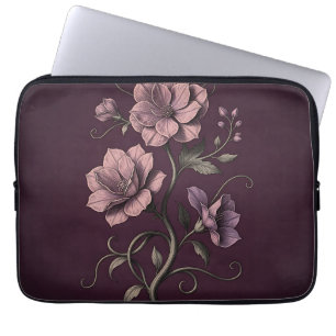 Housse Pour Ordinateur Portable Fleur d'anémone mauve pourpre Botanique foncée
