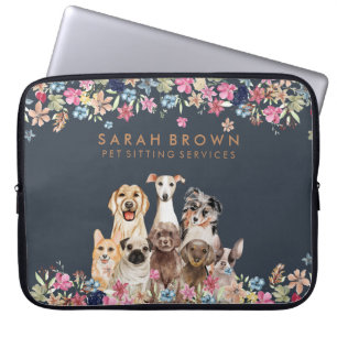 Housse Pour Ordinateur Portable Fleur de compagnie de chien mignon marron navy