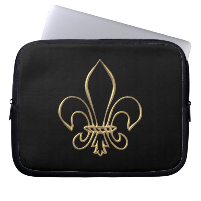 Housse Pour Ordinateur Portable Fleur de lis "3-D" d'or (Devant)
