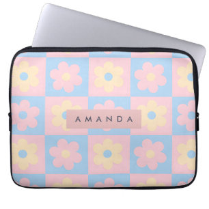 Housse Pour Ordinateur Portable Fleur de Marguerite Rétro Rose Pâle Bleu Personnal