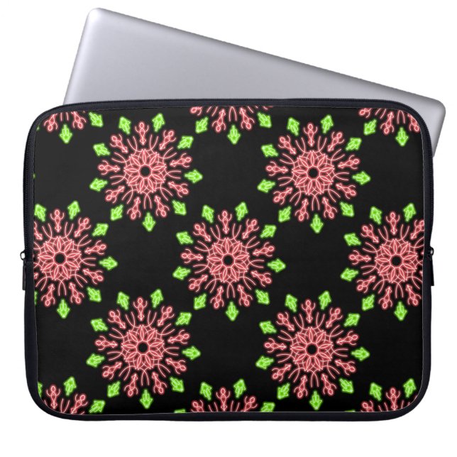 Housse Pour Ordinateur Portable Fleur de néon rouge et vert (Devant)